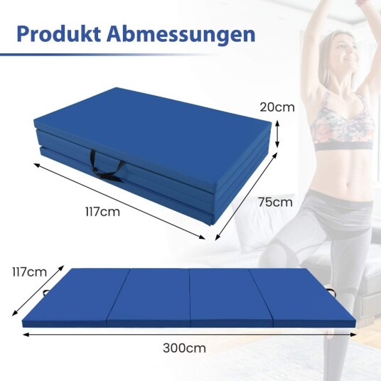 300 x 117 x 5 cm myk gulvmatte gymnastikkmatte sammenleggbar gymnastikkmatte laget av blått kunstskinn