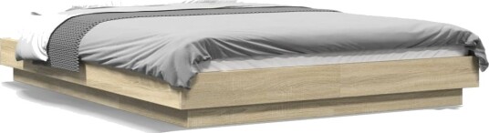  Sengeramme med LED-lys sonoma eik 140x190 cm konstruert tre 8721102617669