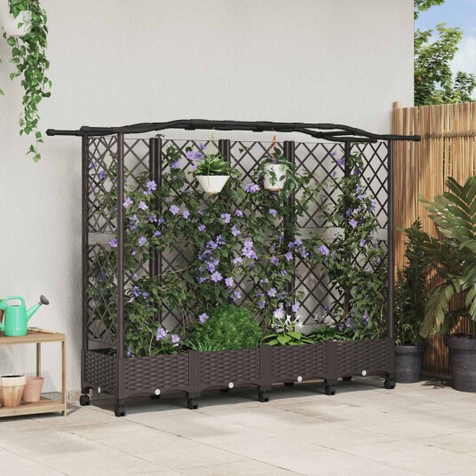 vidaXL Hevet Bed med Trellis og Tak Brun 203,5 x 40 x 129 cm PP