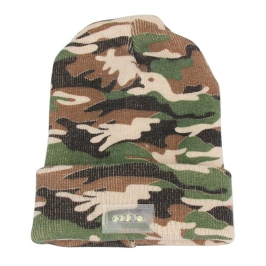 LED Beanie med fem innebygde lys - Kamuflasje