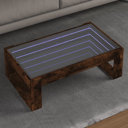  Salongbord med Infinity LED røkt eik 90x53x30 cm 847641