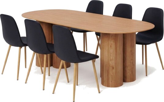 Juno spisegruppe rektangulær 220 cm eik med 8 Nibe spisestoler Eik Juno spisegruppe rektangulær 220 cm eik med 8 Nibe spisestoler Eik