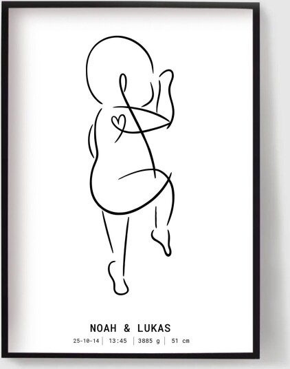 Personalisert Plakat Nyfødt Baby med Hjerte Linjekunst