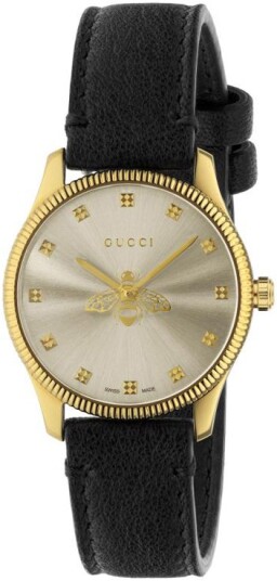 Gucci Dameklokke YA1265023 G Timeless Sølvfarget/Lær Ø29 mm