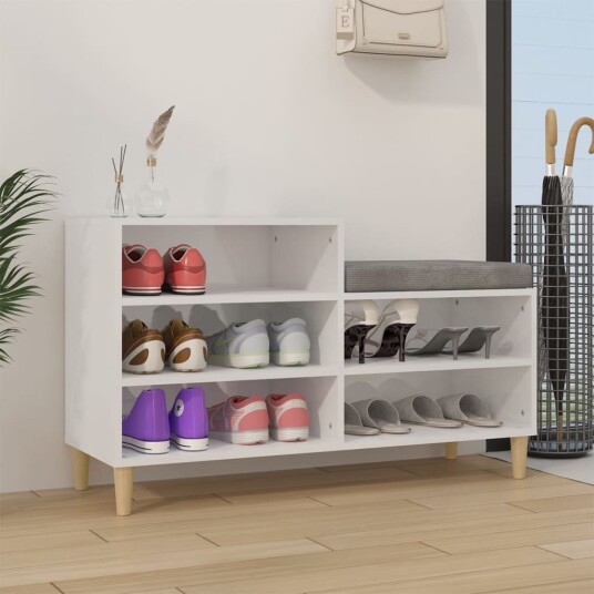 vidaXL Skoskap h?yglans hvit 102x36x60 cm konstruert tre