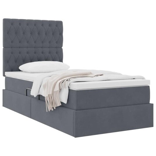  Seng med lagring og madrass Mørkegrå 90 x 190 cm Fløyel