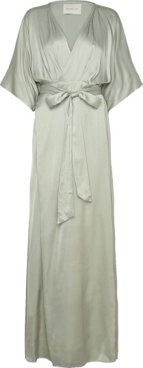 Malina Lilly Wrap Satin Maxi Dress Green M