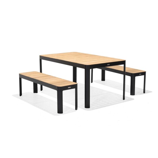 Lifestyle Garden Portals spisegruppe Teak/svart 2 benker & bord 161x95 cm