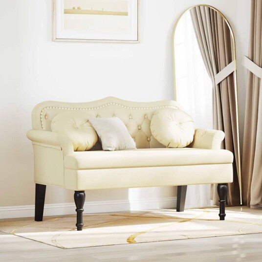 Chesterfield Benk med pute Krem 120,5 x 65 x 75 cm Kunstlær