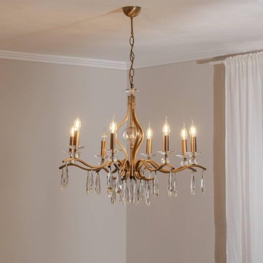 Avonni Lysekrone Elizabeth Ø80cm metall/kristall 8flg. antikk gull