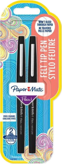Paper Mate Flair Felt Tip Pens Medium Point 0.7mm Svart 2 Count Paper Mate Flair Felt Tip Pens Medium Point 0.7mm Svart 2 Count