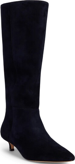 Lauren Ralph Lauren Francesca Sheep Suede Tall Boot Heel LAUREN NAVY 39