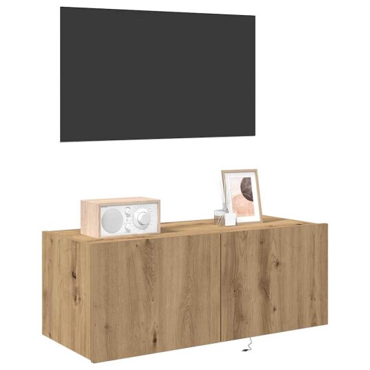  TV Vegghylle med LED lamper Artisan Eik 80x35x31 cm