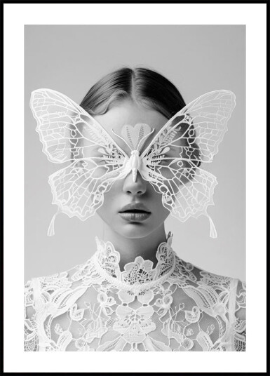 Lady in White with Butterfly Mask Plakat Plakat / 40x50cm
