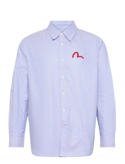 Evisu Ls Oxford Shirt W/ Black Seagull Print   Blue   XL