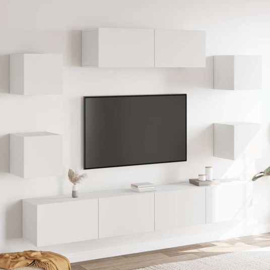  TV skapsett 7 deler hvit konstruert tre