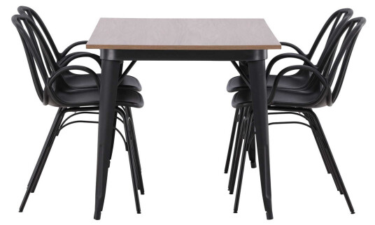 Venture Design Tempe & Dyrön spisegruppe Svart/valnøtt 4 stoler & bord 140 x 80 cm