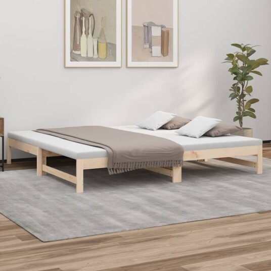 vidaXL Uttrekkbar dagseng 2x(80x200) cm heltre furu