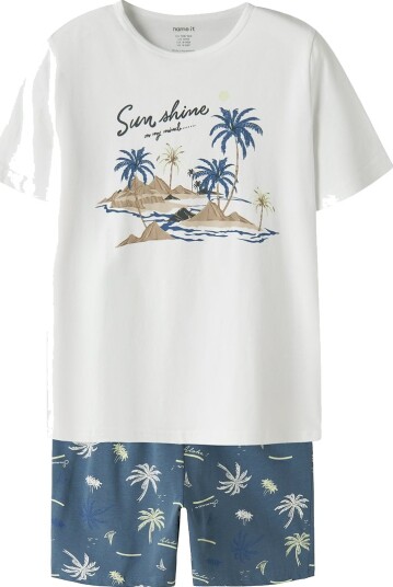 Name It Nkmnightset Ss Bluefin Palm Noos White 98 104