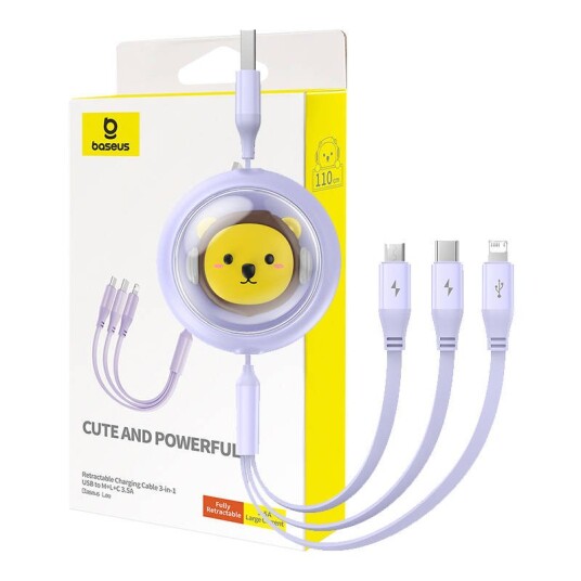 Baseus Charging Cable 3w1  USB to USB-C USB-M Lightning 3.5A 1.1m (purple)