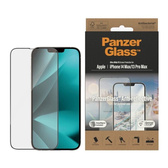 PanzerGlass AntiBakteriell Skjermbeskytter til iPhone 14 Plus / 13 Pro Max - Ultrabred Passform - AntiReflective - EasyAligner