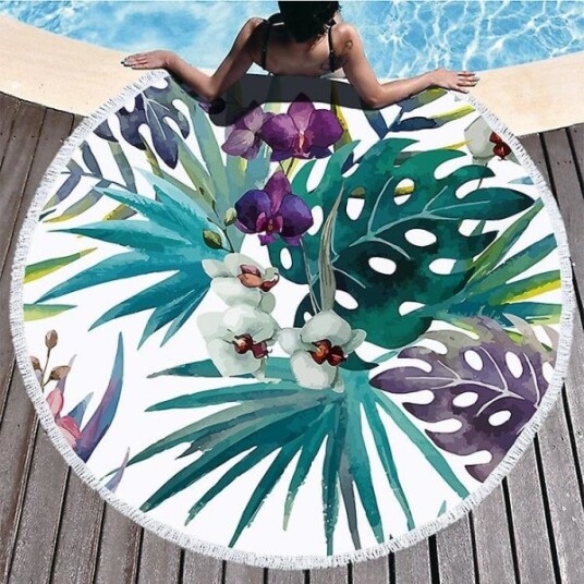 Blomst Rundt Strandhåndkle Tapestry Sjal Yogamat Bærbar Dug Piknikmatte Veggteppe 150 Super Myk Terry Klut