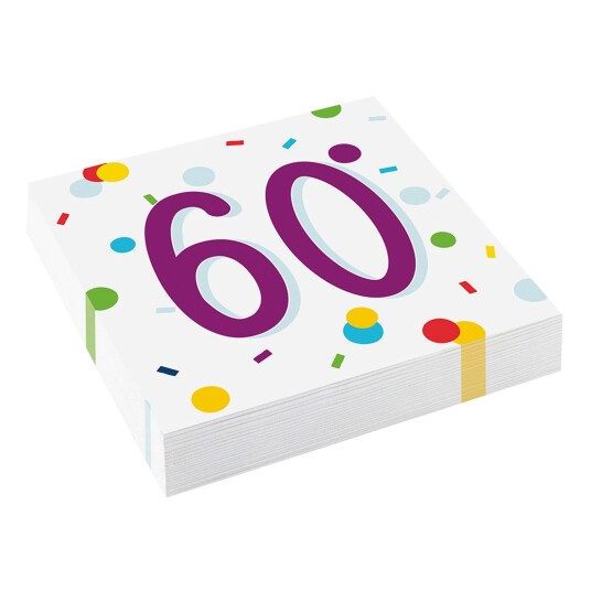 Servietter Confetti Birthday 60 20 pakning