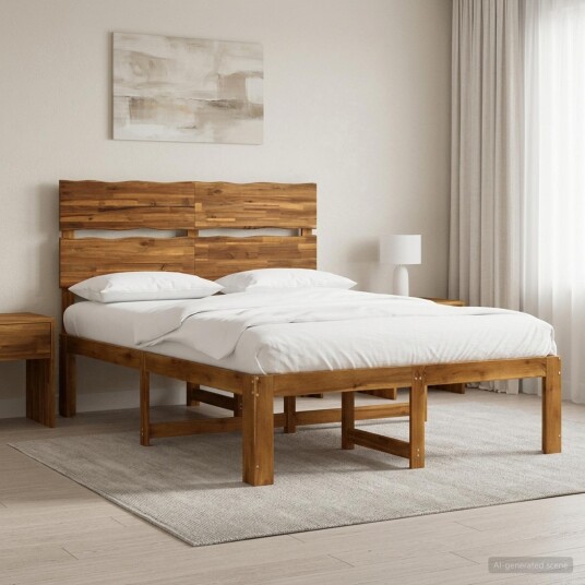 vidaXL Dobbel Sengramme med Hodegjerde ROSTOCK Naturlig 135 x 190 cm