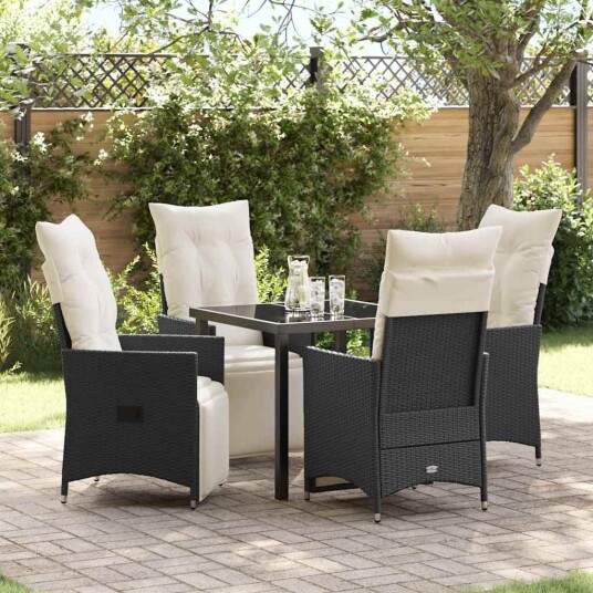 Hage Spisegruppe med pute 5 pcs Svart Poly rattan