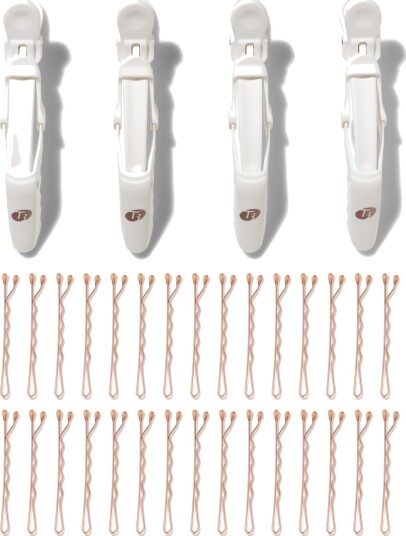 T3 Clip Kit with 4 Alligator Clips and 30 Rose Gold Bobby Pins White/R