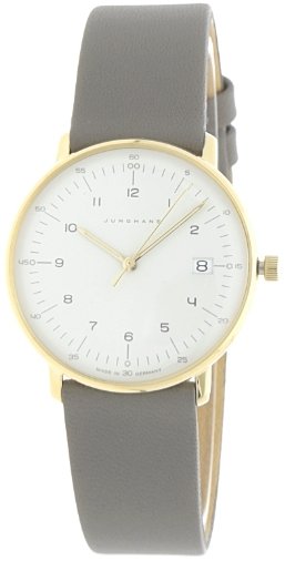 Junghans Dameklokke 47/7854.02 Max Bill Sølvfarget/Lær Ø32.7 mm