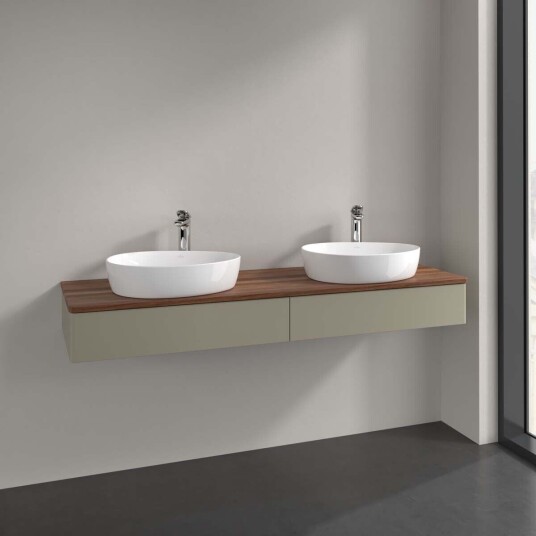 Villeroy & Boch Antao Servantskap med 2 skuffer 160x50x19 cm m/lys Steingrå/Valnøtt