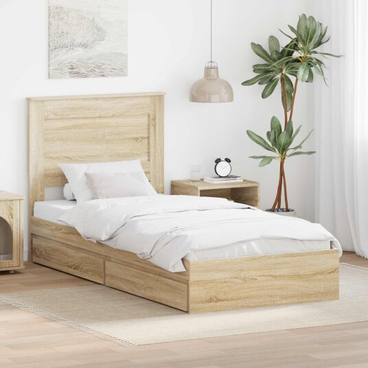 Seng med Oppbevaring Sonoma eik 90 x 190 cm Konstruert tre