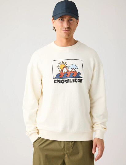 Knowledge Cotton Apparel Relaxed Printed Crew Neck Cream L Knowledge Cotton Apparel Relaxed Printed Crew Neck Cream L