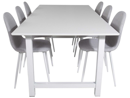 Venture Design Count & Polar spisegruppe Hvit/grå 6 st stoler & bord 220 x 100 cm