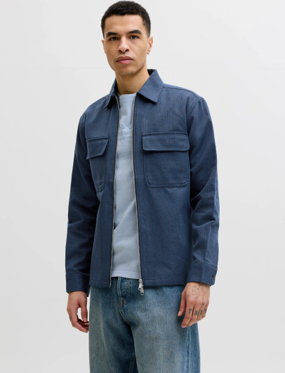 Jack & Jones Jprblurayle Linen Blend Zip Ls Shirt Smu   Blue   S