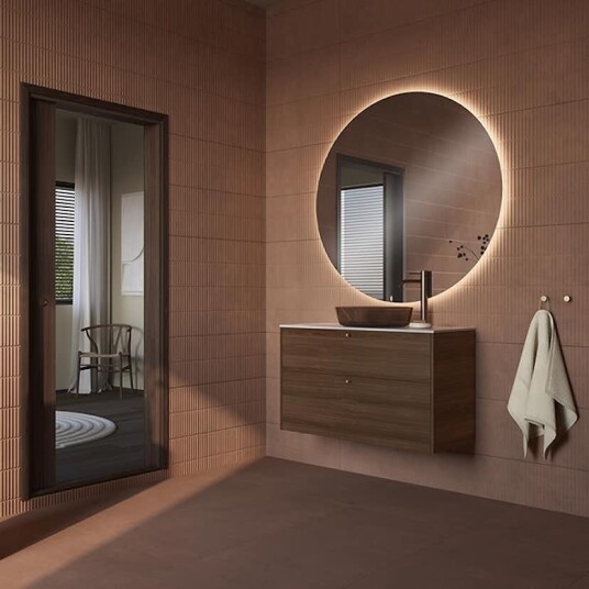 Møbelpakke FOSSBAD Innovent 100 Valnøtt med Arga X-gloss Benkeplate og Amor Glasservant 9100106060