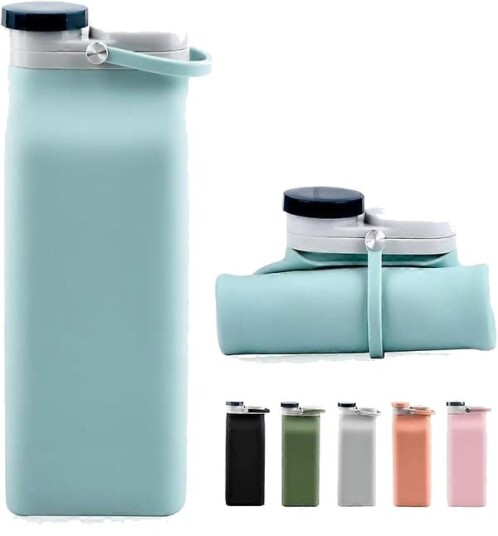 Vannflaske Sammenleggbar i Silikon Lett Lekkasjesikker BPA fri for Fotturer Reise Utendørs Sport 0,6 L