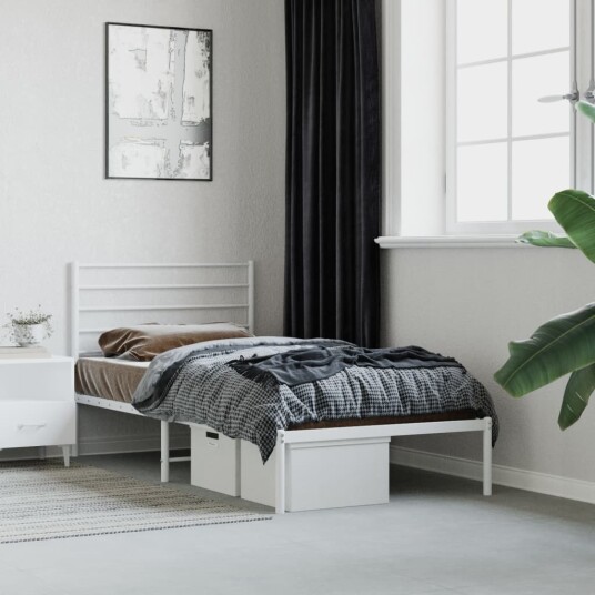 vidaXL Sengeramme i metall med hodegavl hvit 80x200 cm