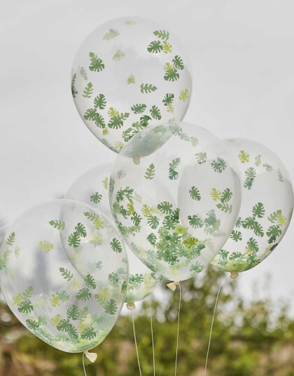 Ginger Ray 5 stk 30 cm Klare Ballonger med Bladkonfetti Let"s Go Wild WILD 106