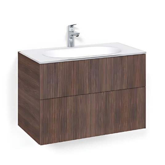 Macro Design Crown Line/push-open Servantskap 2-skuff - med Glasservant Brun ask / 80cm Glass Edge Hvit