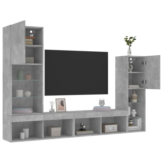 vidaXL Vegghengte TV-enheter med LED 4 deler betonggrå konstruert tre 8721012470729