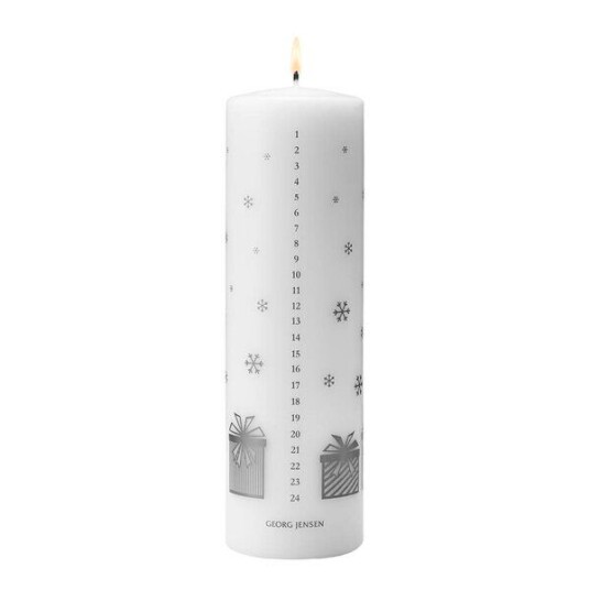 Georg Jensen   Jul 2025 kalenderlys 6x20 cm hvit/sølv