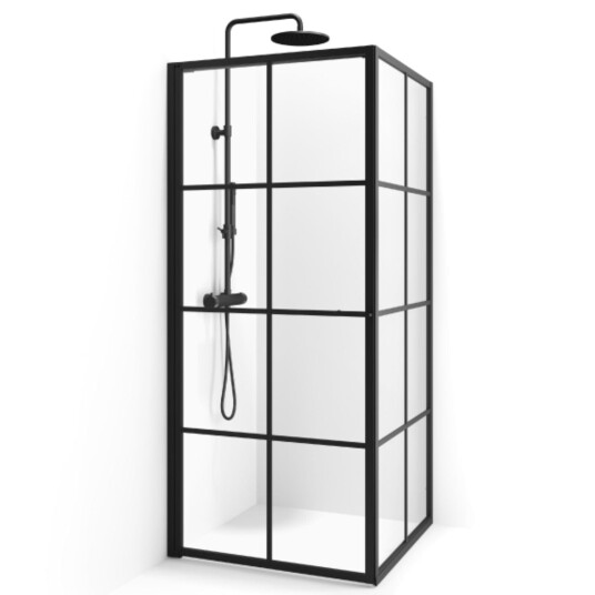 Macro Design Empire Dusjhjørne Swing 76x99 cm, sprosser, Sort Matt/Klarglass