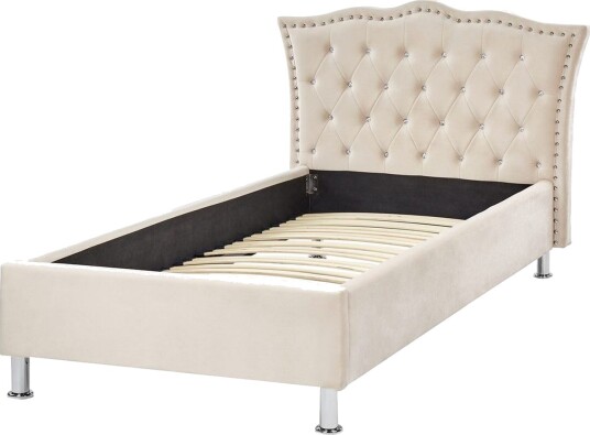 Seng med lamellramme Metz Beige Sølv/Fløyel 90x200 cm