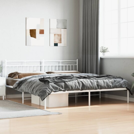 vidaXL Sengeramme i metall med hodegavl hvit 193x203 cm 8721012210554