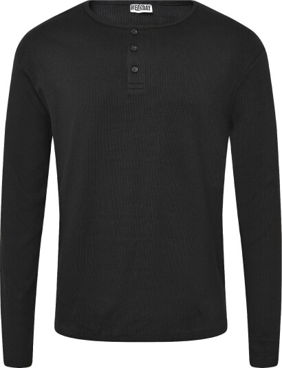 Weekday Long Sleeved Cotton Henley   BLACK   L
