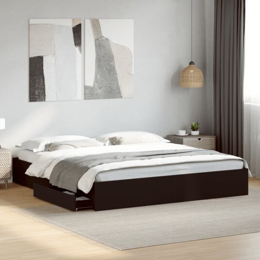  Sengeramme med skuffer svart 200x200 cm konstruert tre 8721102622830