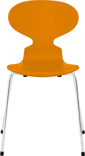 Fritz Hansen - 3101 Myran 4 Ben Lackad Burnt Yellow Underrede Förkromat Stål Spisestoler Arne Jacobsen Gul Metall/tre