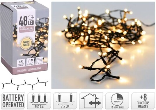 Lysslynge Batteridrevet 48 Led-Lys 3,5 Meter Med Timer - Ute Og Inne